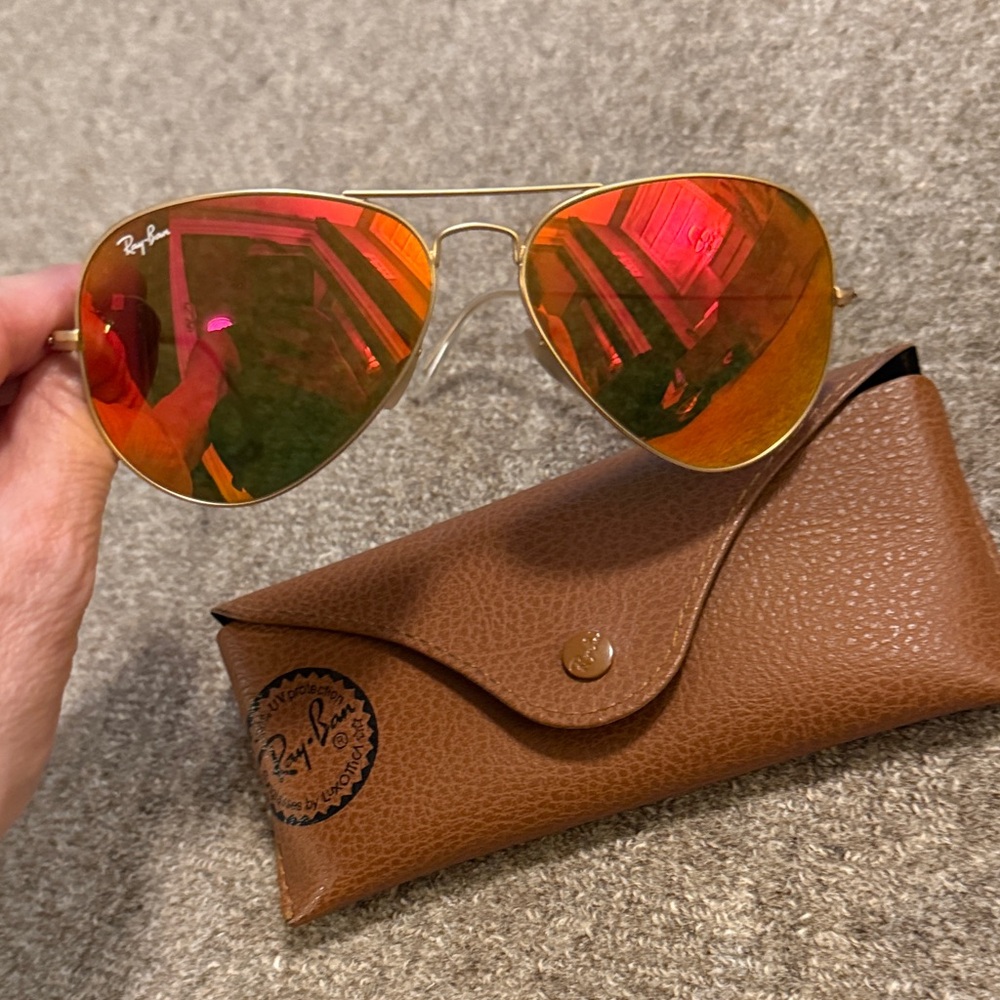Ray-Ban Gold Frame Sunglasses with Orange Lenses